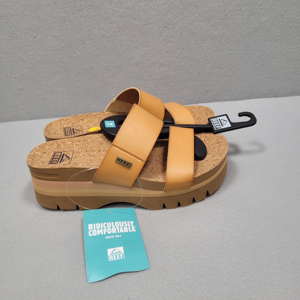 Reef Cushion Vista Hi 2.5 Natural Cork Platform Sandals Womens 7 CJ0655